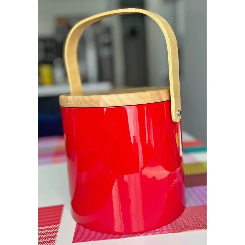 Vintage Georges Briard red vinyl ice bucket-Taiwan
